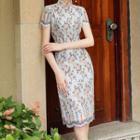 Floral Lace Short-sleeve Midi Qipao