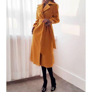 Hidden-button Coat With Sash