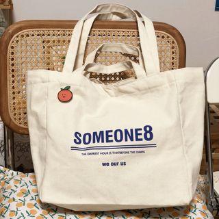 Lettering Canvas Tote Bag / Pin / Bag Charm / Set (various Designs)
