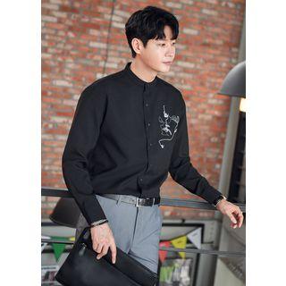 Mandarin-collar Printed Shirt