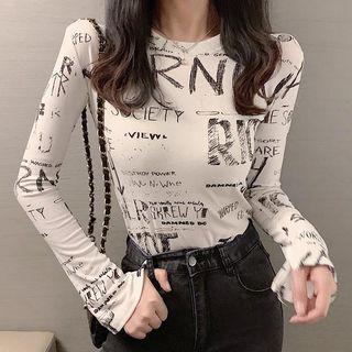 Long-sleeve Lettering Pattern Top