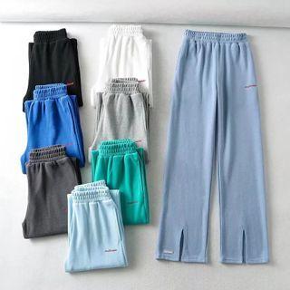 Lettering Slit High Waist Wide Leg Pants