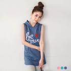 Letter-print Hooded Tank Top