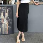 High-waist Slit-hem Midi A-line Skirt