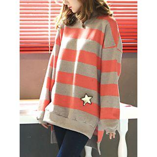 Dip-back Stripe Sweatshirt With Brooch