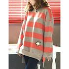 Dip-back Stripe Sweatshirt With Brooch