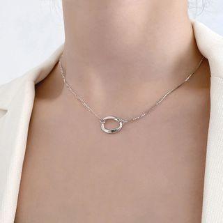 925 Sterling Silver Hoop Pendant Choker Asymmetry - One Size