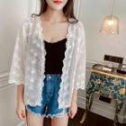 Flower Embroidered Open Front Light Jacket White - One Size