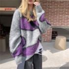 Two-tone Mohair Sweater Gray & Purple - One Size