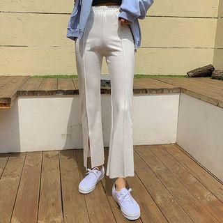 Deep-slit Seam-trim Boot-cut Pants