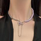Bead Necklace 1 Pc - Bead Necklace - Silver & Purple - One Size