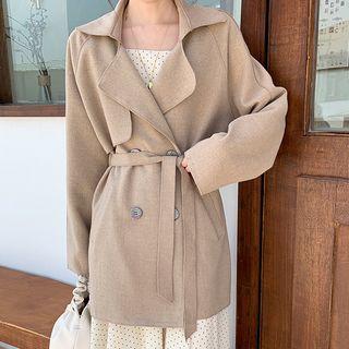 Double-breasted Plain Woolen Trench Coat