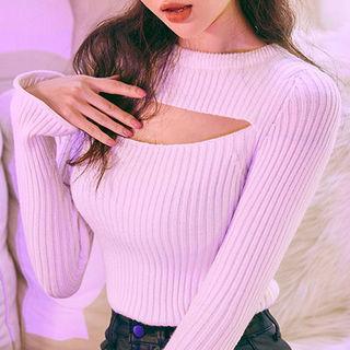 Cutout-front Slim-fit Rib-knit Top
