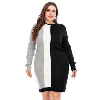 Long Sleeve Color-block Knitted Dress