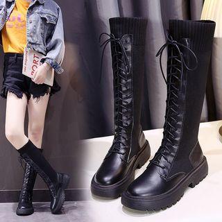 Platform Lace-up Knee-high Boots