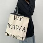 Lettering Canvas Tote Bag Lettering - Almond & Black - One Size