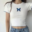 Butterfly Embroidered Short-sleeve Cropped Top