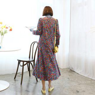 Drawstring Puff-shoulder Floral Long Dress
