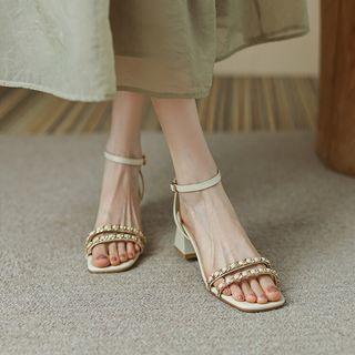 Genuine Leather Block-heel Chained Sandals