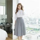 Mandarin-collar Pin-tuck Front Blouse