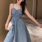 Ruched Spaghetti-strap Maxi A-line Dress