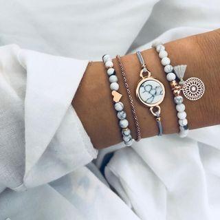 Set Of 4: Marble Print Bead Bracelet (assorted Designs)