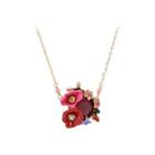 Fashion And Elegant Plated Gold Enamel Peony Flower Necklace With Cubic Zirconia Golden - One Size