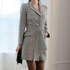 Notch Lapel Long-sleeve Ruched Mini Sheath Dress
