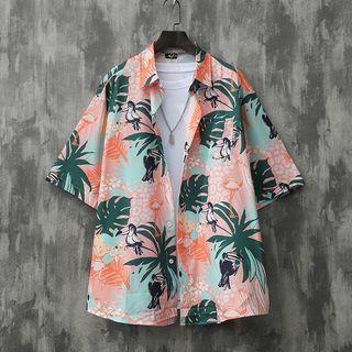 Short-sleeve Bird Print Hawaiian Shirt
