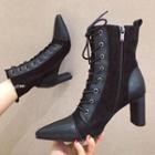 Pointed Lace Up High Heel Short Boots