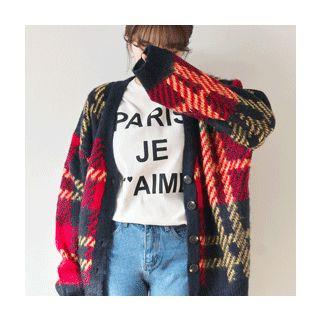 V-neck Checked Cardigan