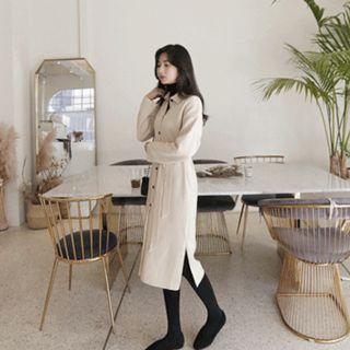 Button-front Knit Shirtdress With Sash