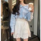Long-sleeve Shirt / Frill Trim Crinkled A-line Mini Skirt