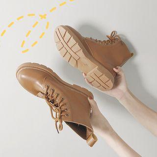 Faux Leather Heart Cutout Lace-up Short Boots