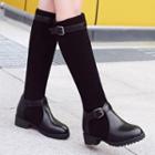 Two-tone Strap Knee-high Boots