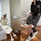Collared Zip-up Kangaroo-pocket Long Sweatshirt Dress