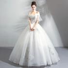 Off-shoulder Short-sleeve Embellished Wedding Ball Gown