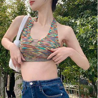 Cropped Camisole Top Red & Green & Blue - One Size
