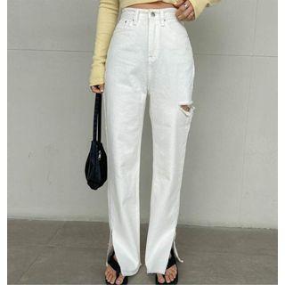Straight High-waist Ripped Jeans