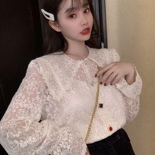 Flare-cuff Lace Blouse