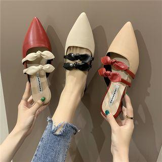 Faux Leather Double Bow Accent Mules