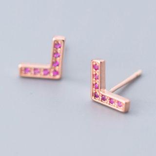 925 Sterling Silver Rhinestone Letter L Earring