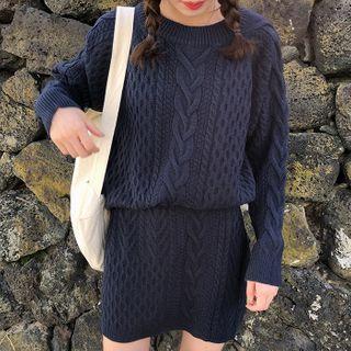Plain Cable Knit Sweater / Mini Skirt