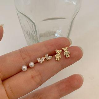 Set Of 3: Stud Earring 1 Set Of 3 Pairs - 925silver Earring - One Size