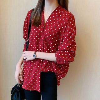 Chiffon Dot V-neck Shirt