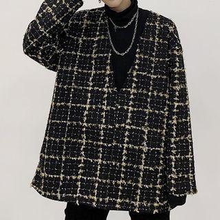 V-neck Plaid Overhead Jacket
