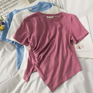 Asymmetric Ruched Plain T-shirt