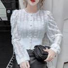 Long-sleeve Dot Lace Buttoned Blouse