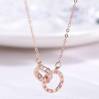 925 Sterling Silver Rhinestone Roman Numeral Interlocking Hoop Pendant Necklace