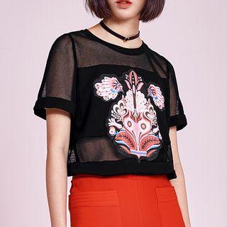 Applique Mesh Short-sleeve T-shirt